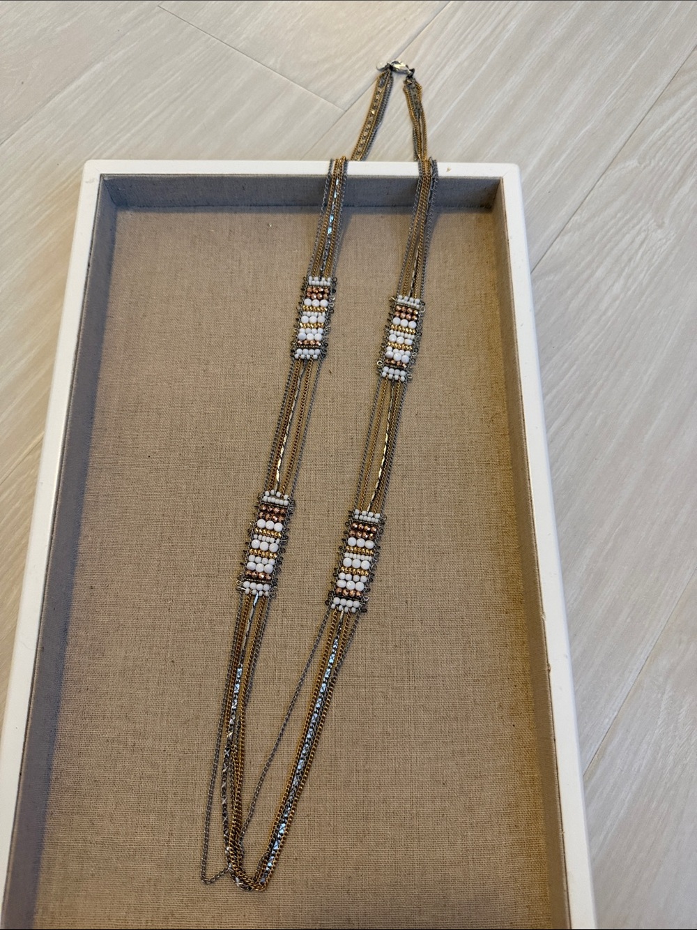 Stella & Dot White and Gold Multi-Strand Beaded Necklace